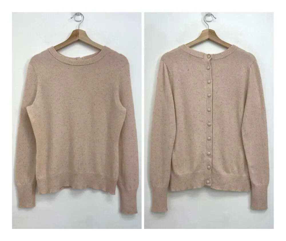Altuzarra 100% Cashmere Speckled Knit Button Back Crewneck Luxury Sweater - L